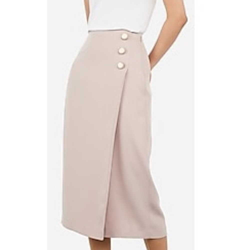 High Waisted Side Button Wrap Midi Skirt